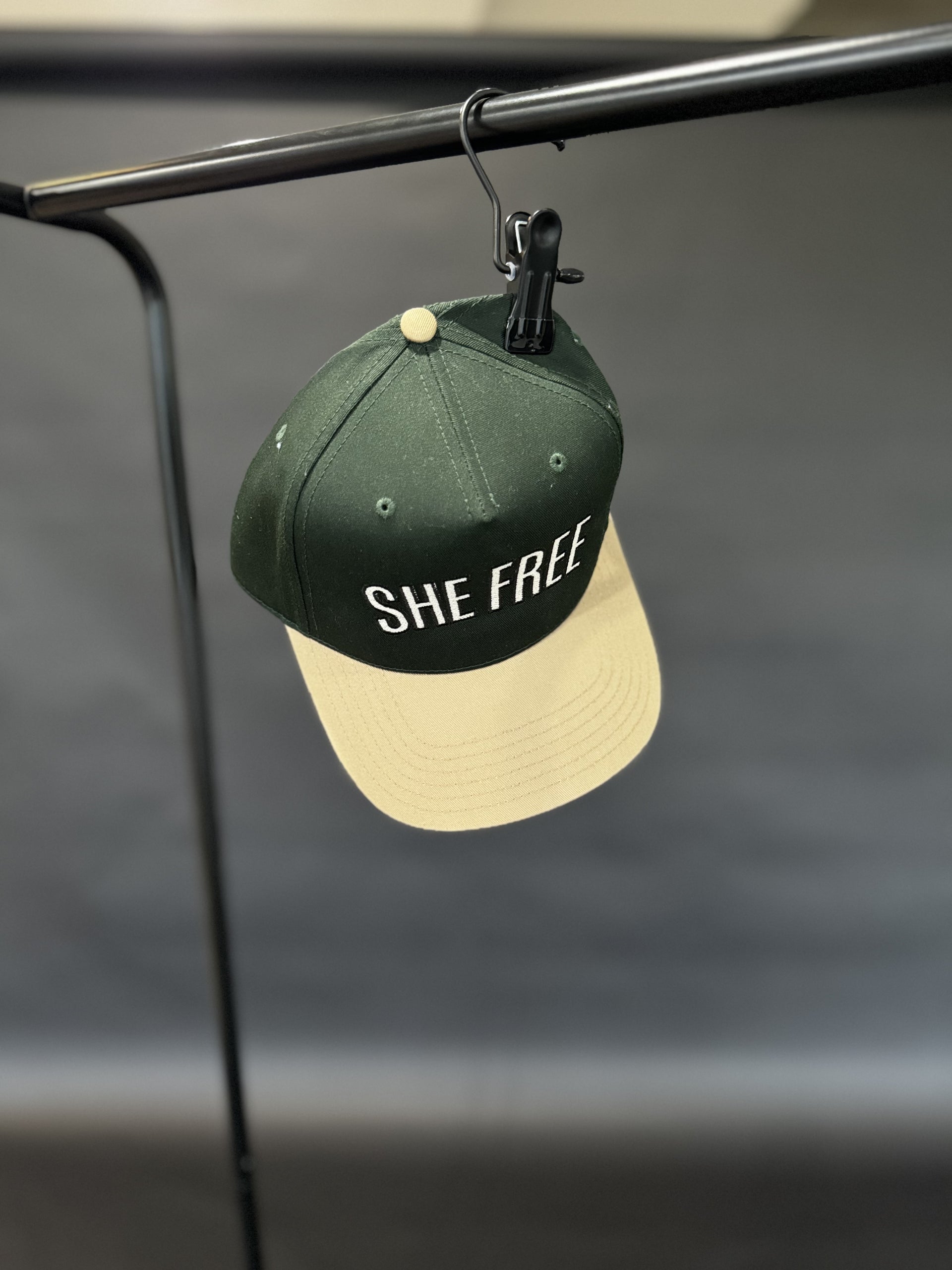 SHE FREE Green & Tan Snapback Hat