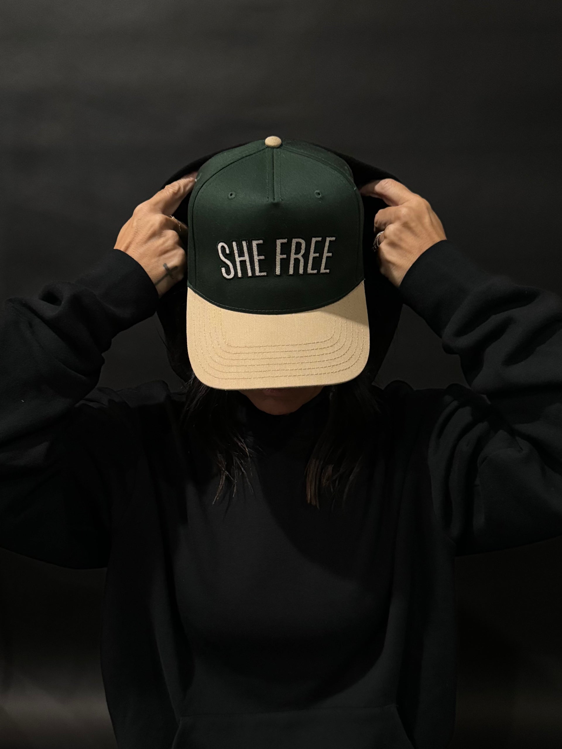 SHE FREE Green & Tan Snapback Hat